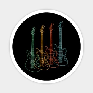 Four Offset Style Electric Guitar Outlines Retro Color Magnet